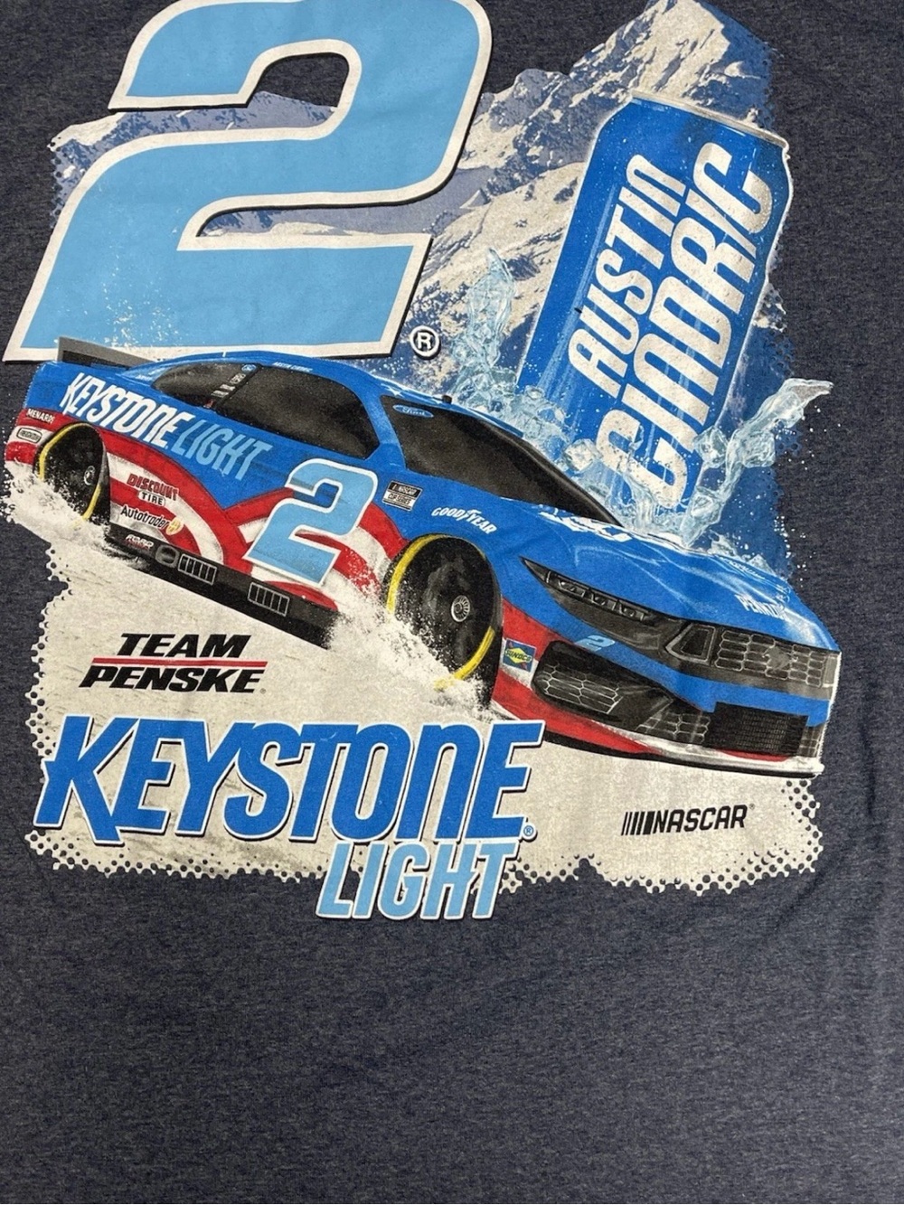 AUSTIN CINDRIC KEYSTONE LIGHT BLUE NASCAR LICENSED TEAM PENSKE TSHIRT SIZE LARGE